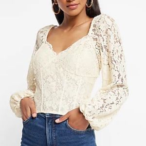 Allover Lace Long Sleeve Corset Cropped Top
